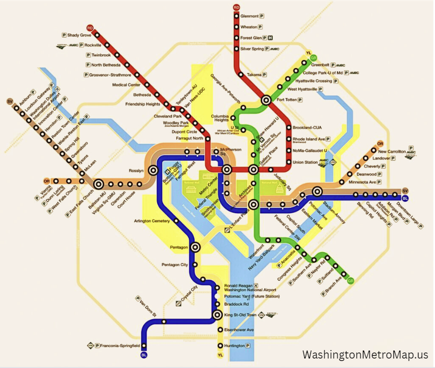 DC metro Map 2024 - Navigate Washington D.C. with the Metro's color-coded lines and transfer stations