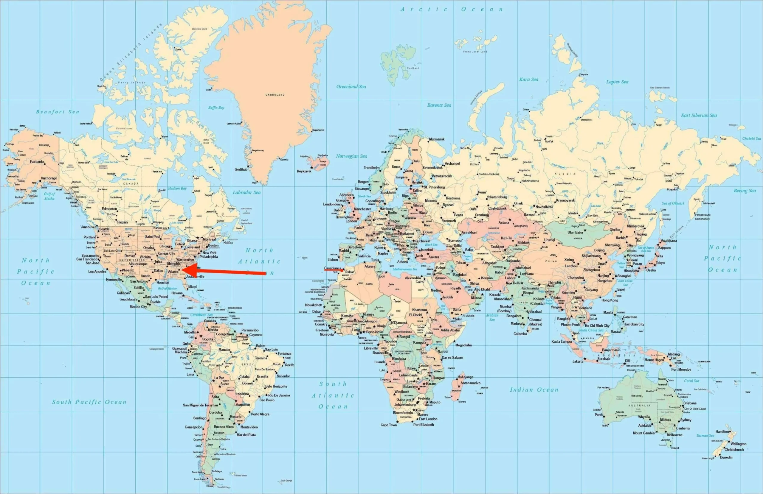 Atlanta on world map